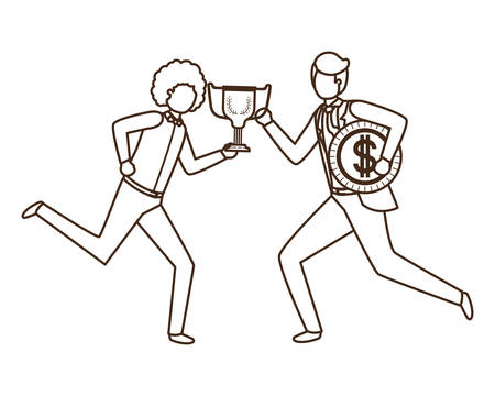 businessmen with trophy and coin character vector illustration desingのイラスト素材