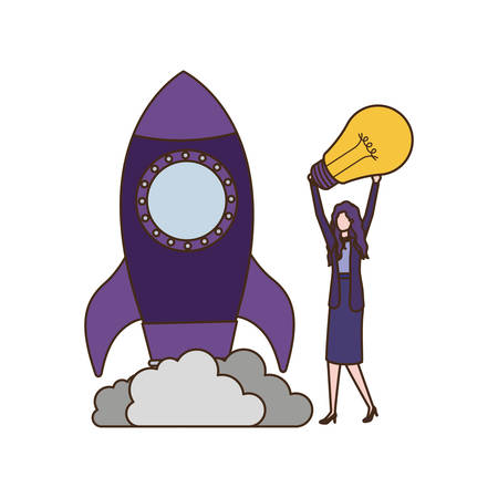 businesswoman with rocket and light bulb character vector illustration desingのイラスト素材