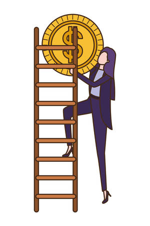 businesswoman with dollar sign and stair character vector illustration desingのイラスト素材