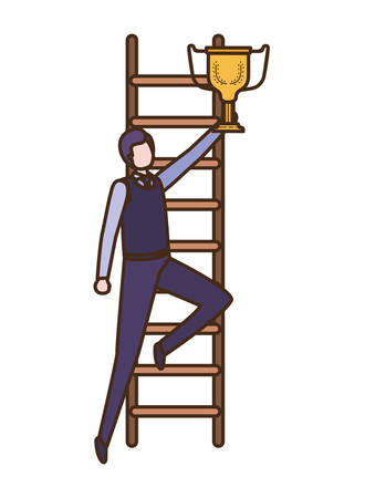 businessman with stair and trophy avatar character vector illustration desingのイラスト素材