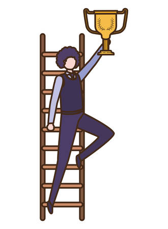businessman with stair and trophy avatar character vector illustration desingのイラスト素材