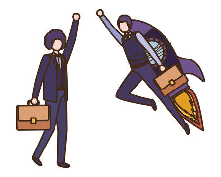 businessmen with rocket avatar character vector illustration desingのイラスト素材