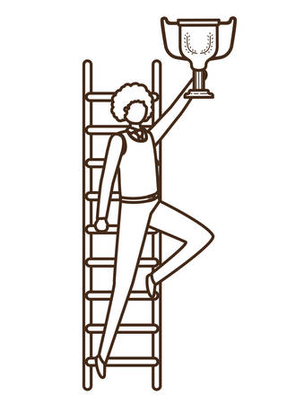 businessman with stair and trophy avatar character vector illustration desingのイラスト素材
