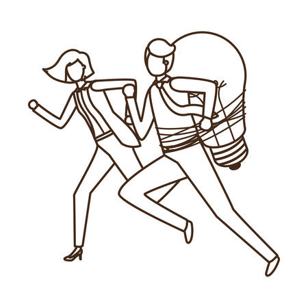 business couple with light bulb avatar character vector illustration desingのイラスト素材