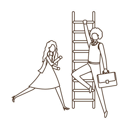 business couple with stair avatar character vector illustration desingのイラスト素材