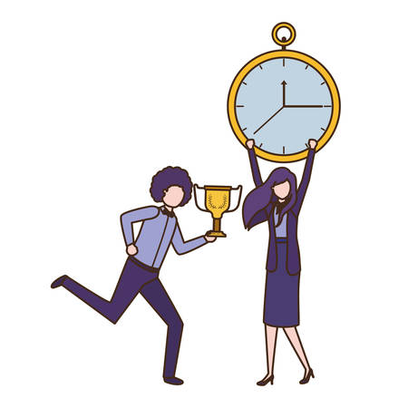 business couple with clock and trophy avatar character vector illustration designのイラスト素材