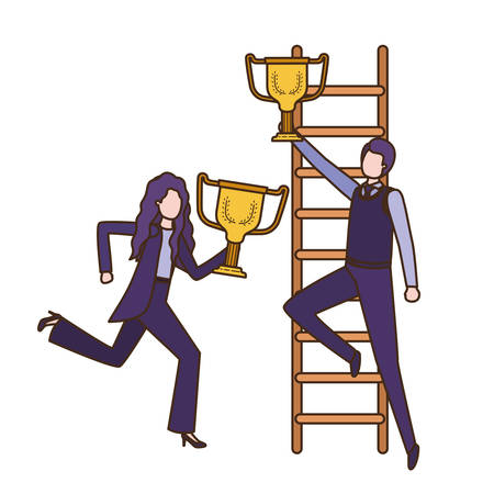 business couple with stair and trophy avatar character vector illustration desingのイラスト素材