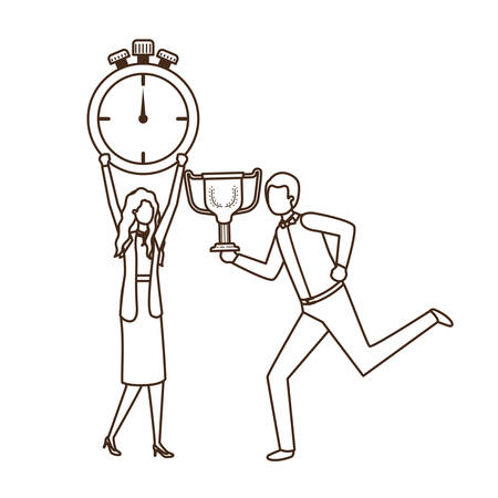 business couple with clock and trophy avatar character vector illustration designのイラスト素材