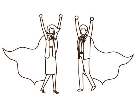 business couple with hero coat character vector illustration designのイラスト素材