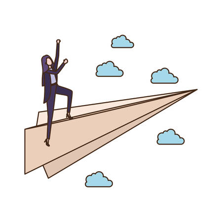 business woman on paper plane avatar character vector illustration designのイラスト素材