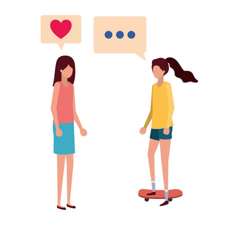 young women with speech bubble avatar character vector illustration desingのイラスト素材