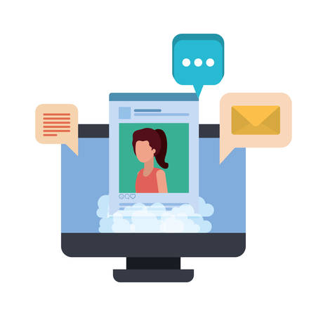 device screen with social network profile with speech bubble vector illustration designのイラスト素材