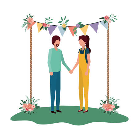 young couple standing avatar character vector illustration designのイラスト素材
