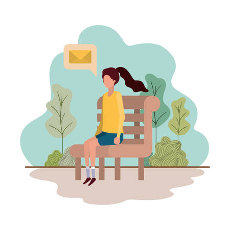 young woman with park chair with landscape vector illustration designのイラスト素材