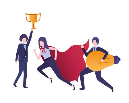 group of business with trophy and light bulb vector illustration desingのイラスト素材