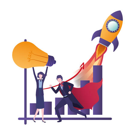 business couple with bar graphic avatar character vector illustration desingのイラスト素材