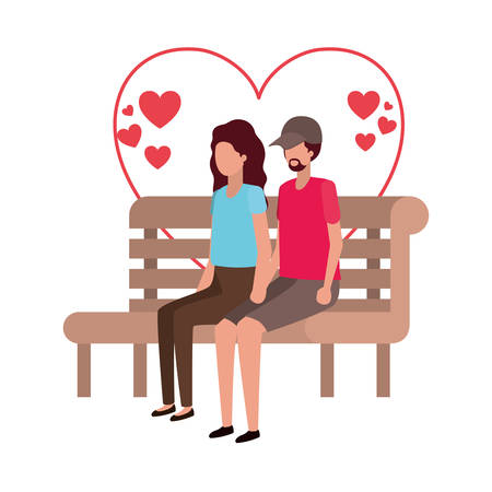 couple sitting on park chair with hearts character vector illustration desingのイラスト素材