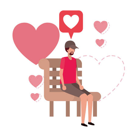 man sitting on park chair with hearts character vector illustration desingのイラスト素材