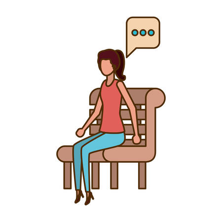woman sitting on bench with speech bubble vector illustration designのイラスト素材
