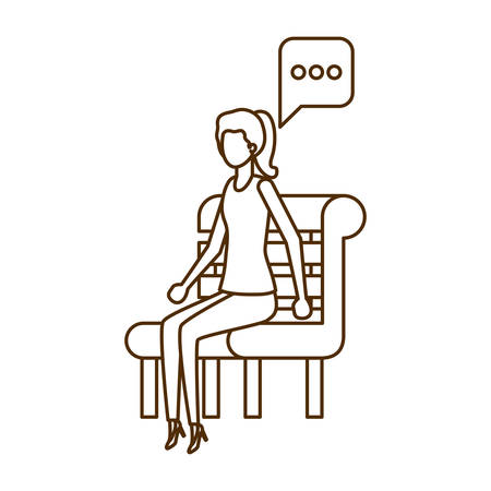 woman sitting on bench with speech bubble vector illustration designのイラスト素材