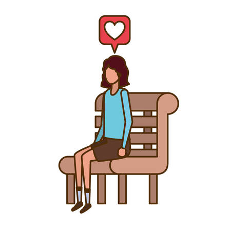 woman sitting on bench with speech bubble vector illustration designのイラスト素材