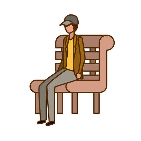 man sitting in park chair avatar character vector illustration designのイラスト素材