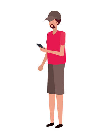 young man with smartphone avatar character vector illustration desingのイラスト素材