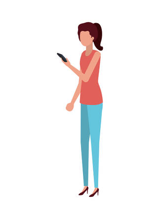 young woman with smartphone avatar character vector illustration desingのイラスト素材