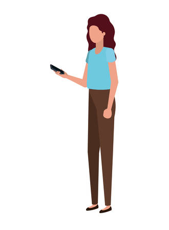 young woman with smartphone avatar character vector illustration desingのイラスト素材