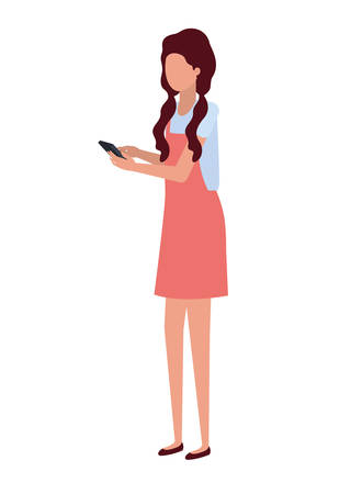 young woman with smartphone avatar character vector illustration desingのイラスト素材