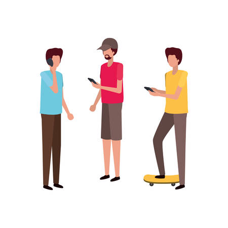 young men with smartphone avatar character vector illustration desingのイラスト素材