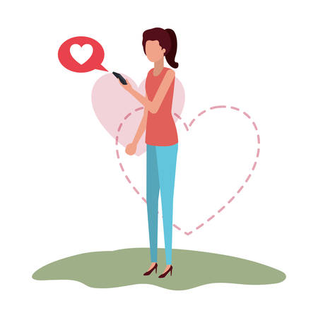 woman with smartphone and heart character vector illustration desingのイラスト素材