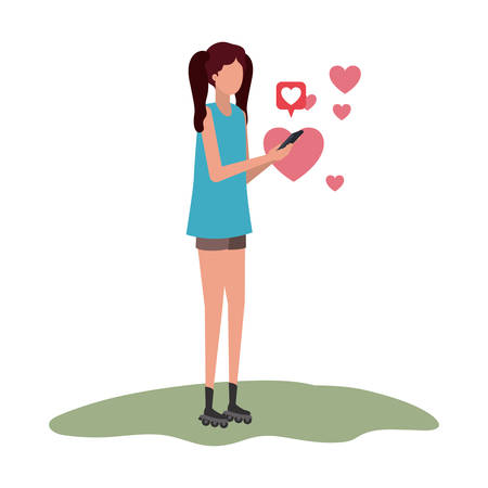 woman with smartphone and heart character vector illustration desingのイラスト素材