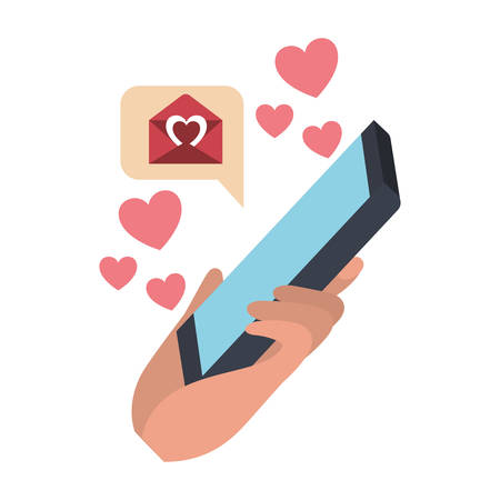 hand with smartphone and hearts icons vector illustration desingのイラスト素材
