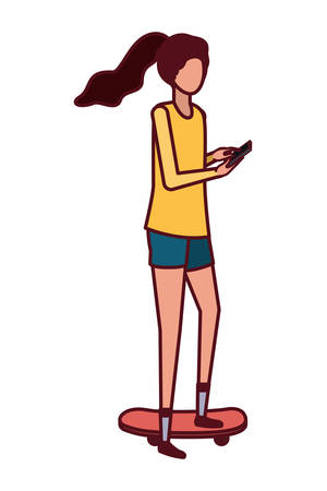 young woman with smartphone avatar character vector illustration desingのイラスト素材