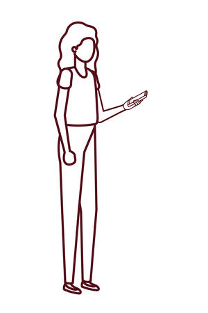 young woman with smartphone avatar character vector illustration desingのイラスト素材