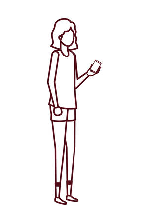 young woman with smartphone avatar character vector illustration desingのイラスト素材