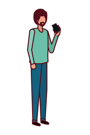 young man with smartphone avatar character vector illustration desingのイラスト素材
