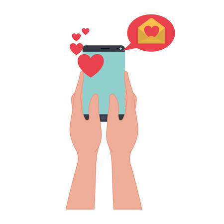 hands with smartphone and hearts isolated icon vector illustration desingのイラスト素材