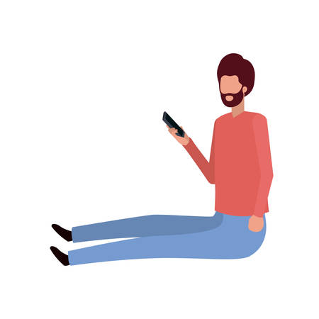 man sitting with smartphone avatar character vector illustration desingのイラスト素材