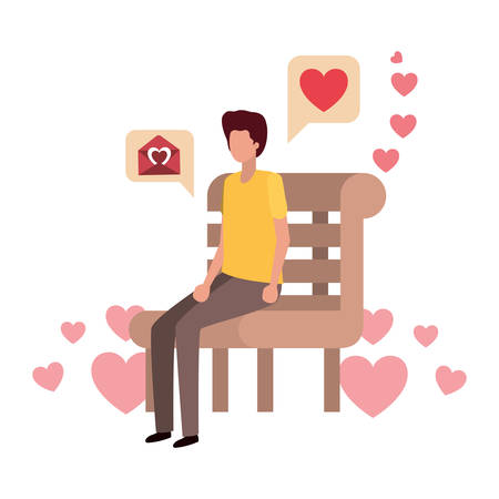 man sitting on park chair with hearts character vector illustration desingのイラスト素材