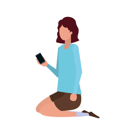 woman sitting with smartphone avatar character vector illustration desingのイラスト素材