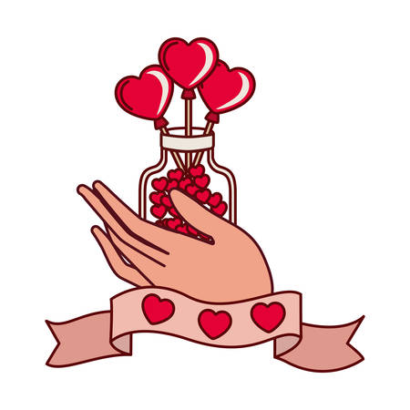 hand with jar and hearts isolated icon vector illustration desingのイラスト素材