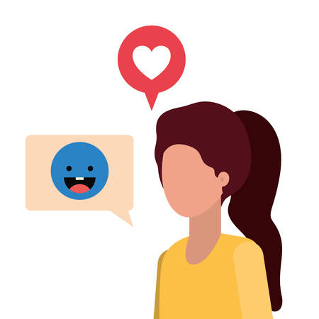 young woman with speech bubble avatar character vector illustration desingのイラスト素材