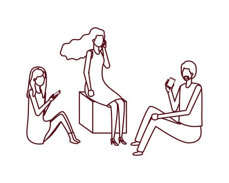 group of people with smartphone avatar character vector illustration desingのイラスト素材