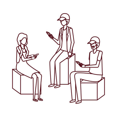 group of people with smartphone avatar character vector illustration desingのイラスト素材