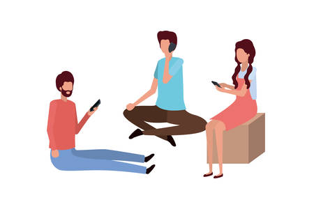 group of people with smartphone avatar character vector illustration desingのイラスト素材