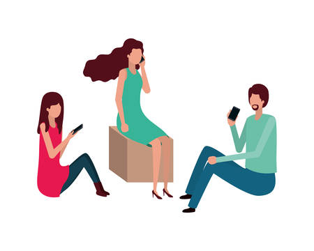 group of people with smartphone avatar character vector illustration desingのイラスト素材