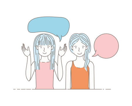 young women with speech bubble avatar character vector illustration desingのイラスト素材
