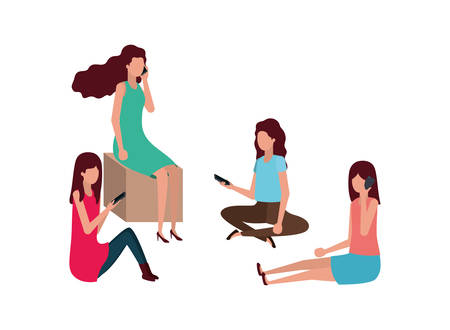 women sitting with smartphone avatar character vector illustration desingのイラスト素材